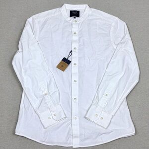 Charles Tyrwhitt Slim Fit White Linen Collarless Long Sleeve Button Up NWT